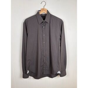 Zara Man Tailored Fit Men Button Up‎ Shirt Gray Button Long Flip Cuff Sleeve 15